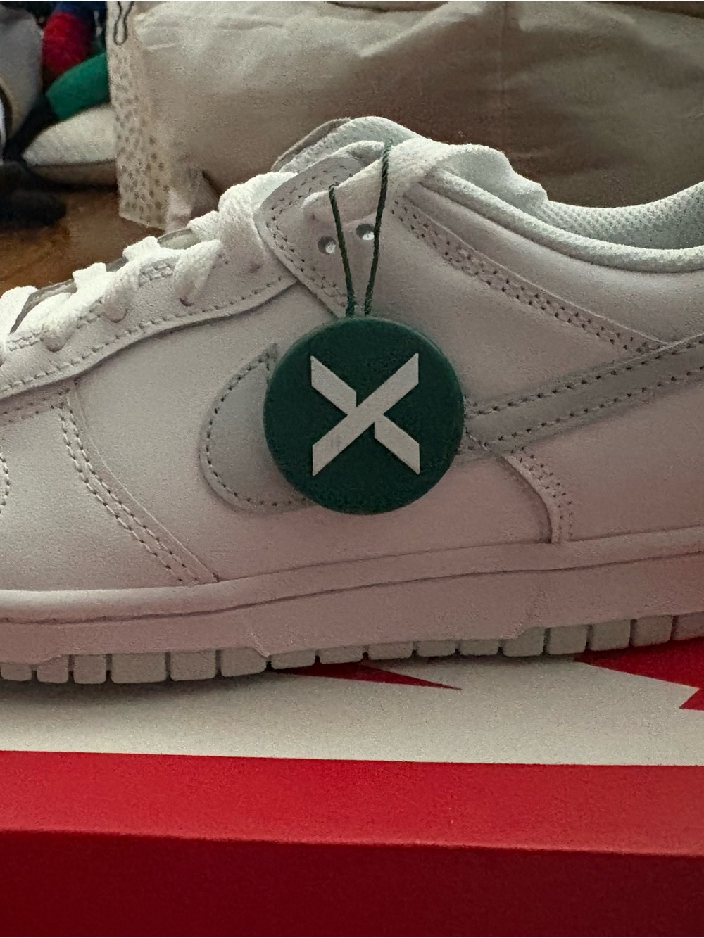Nike White Low-Top Kids Sneakers with Green Tag